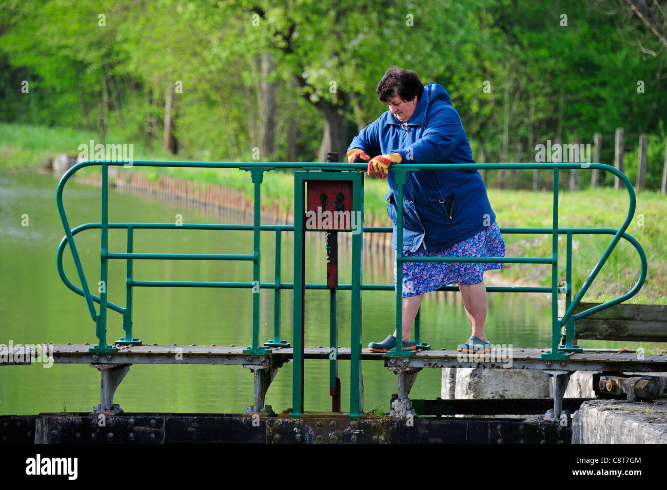 Lady lock-keeper on the French Canal du Nivernais Stock Photo - Alamy