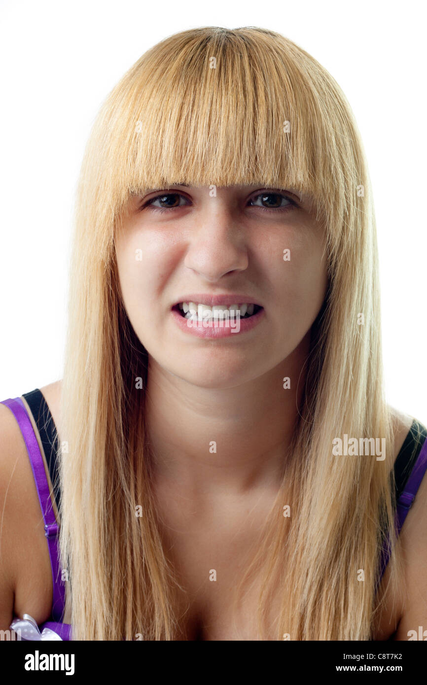 Disgusted Blonde Woman Stock Photo Alamy