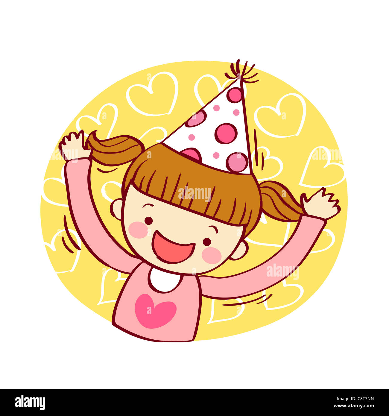Illustration of a little girl wearing party hat Stock Photo - Alamy