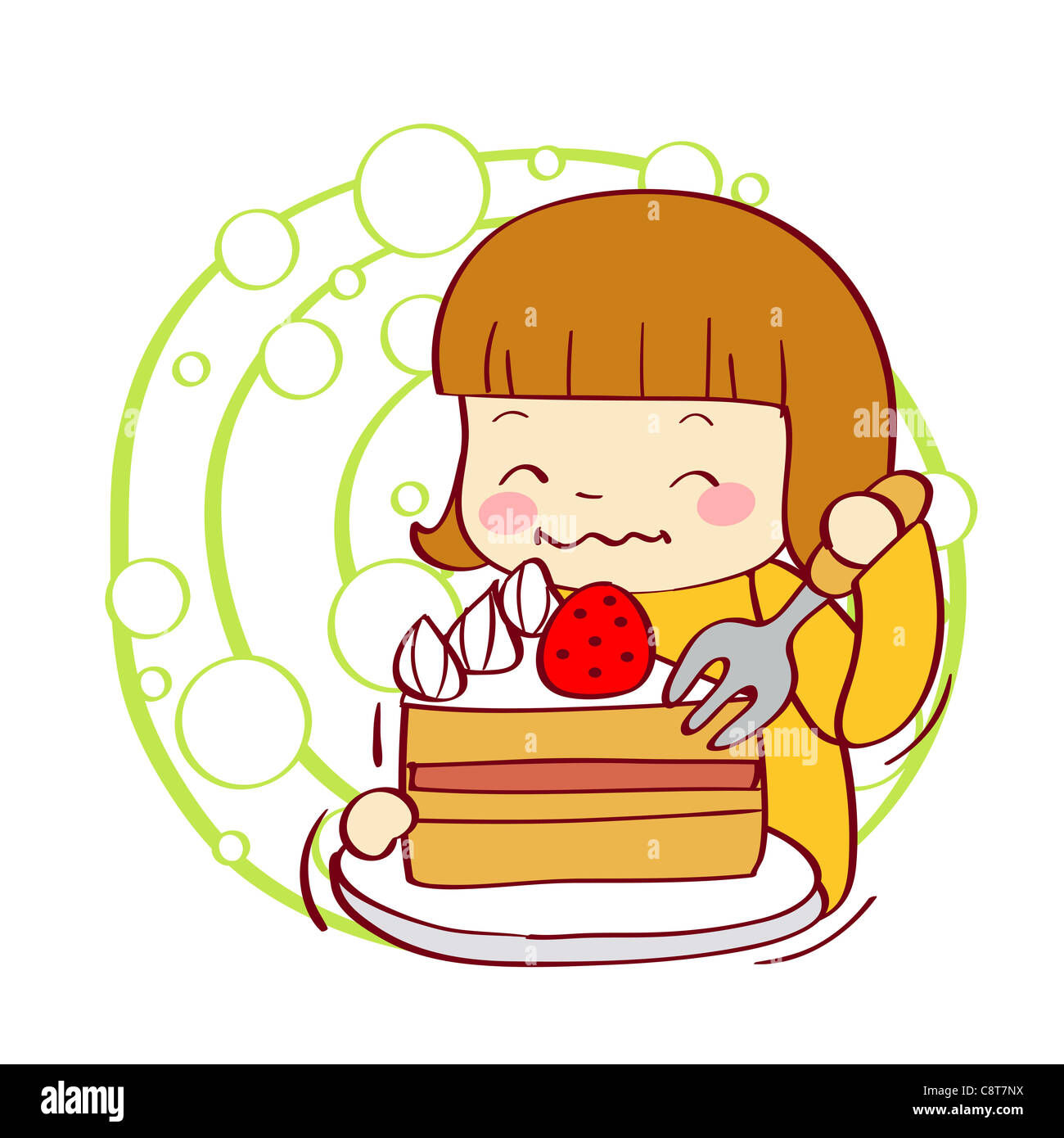 Illustration of a little girl eating cake Stock Photo Alamy