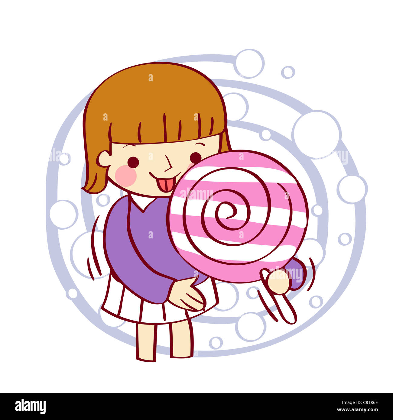 Illustration of a little girl eating lollypop Stock Photo