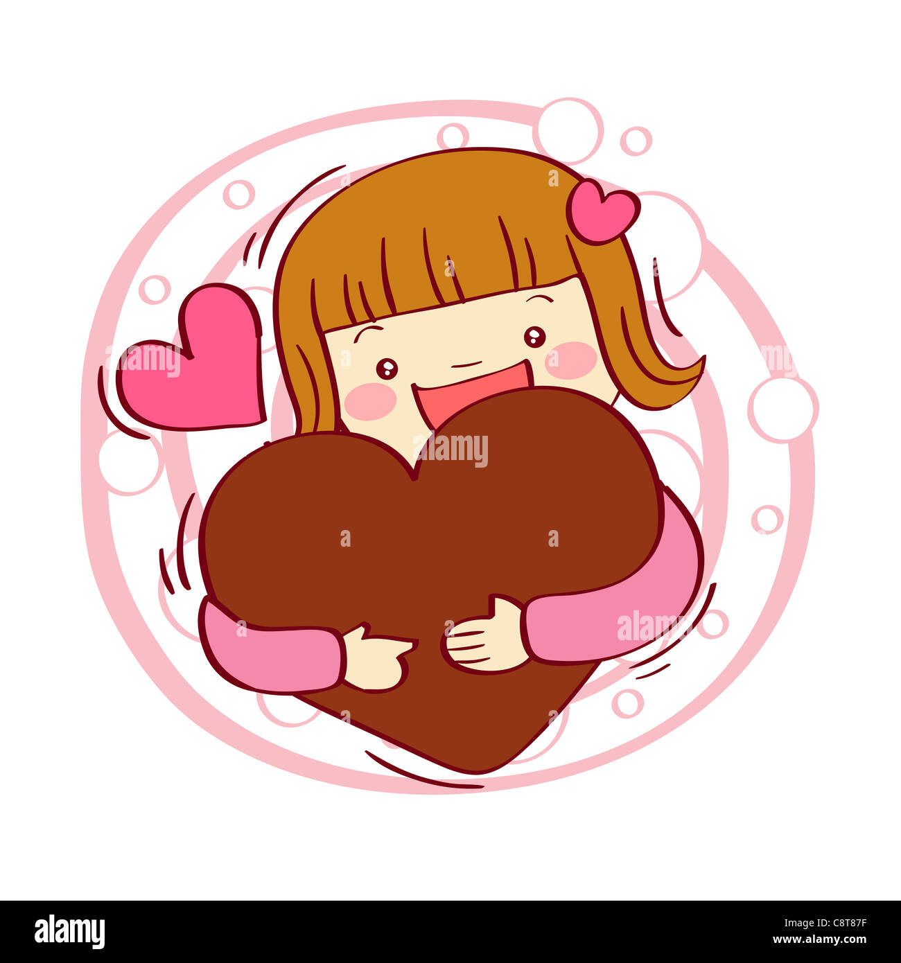 Illustration of a little girl holding heart shape chocolate Stock Photo ...