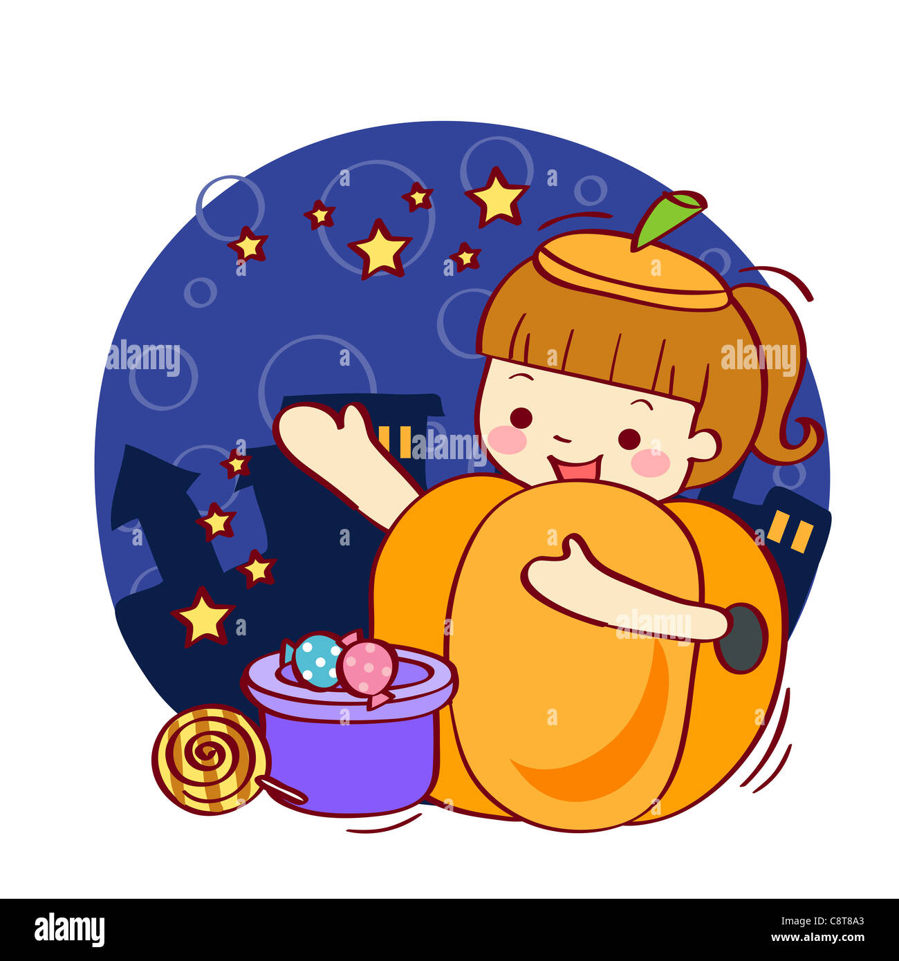 Illustration of a girl wearing pumpkin Stock Photo