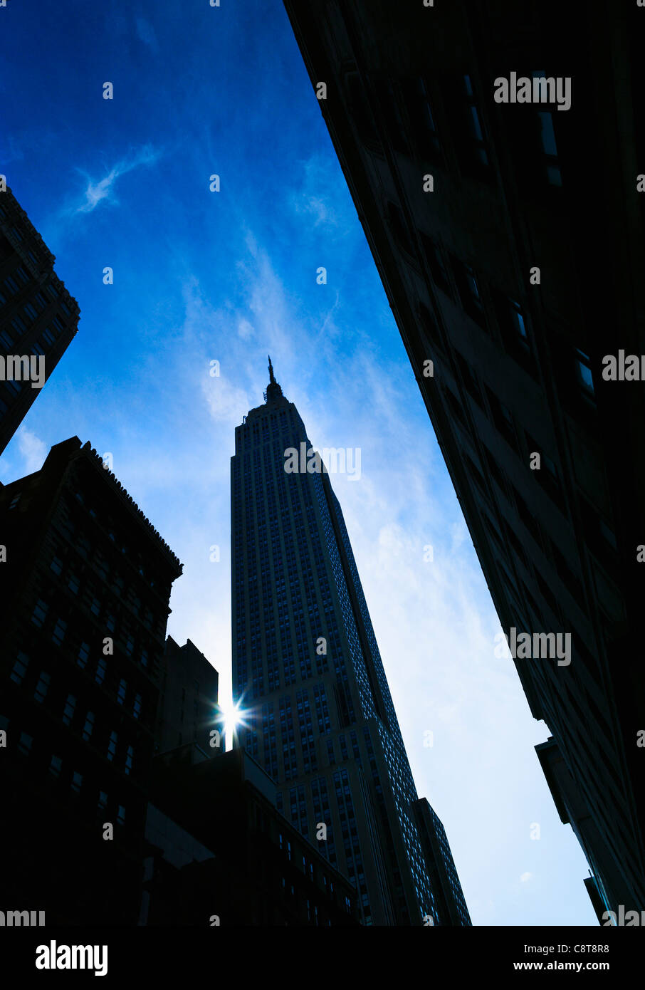 USA, New York City, Empire State Building with solar flare Stock Photo
