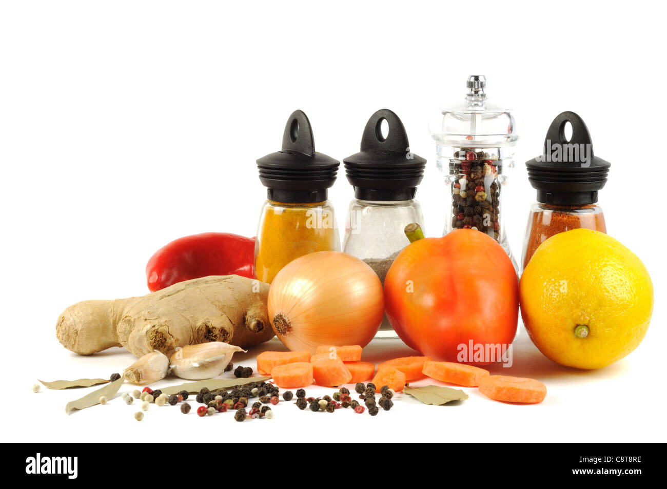 Fresh vegetables ,herbs and spices , on a white background Stock Photo