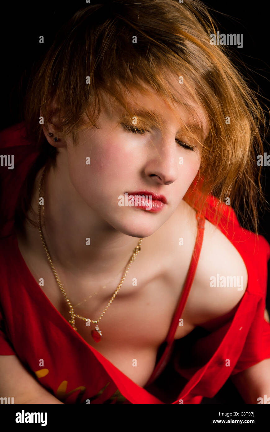 Model 'Toya Harvey' in emotive studio shoot Stock Photo
