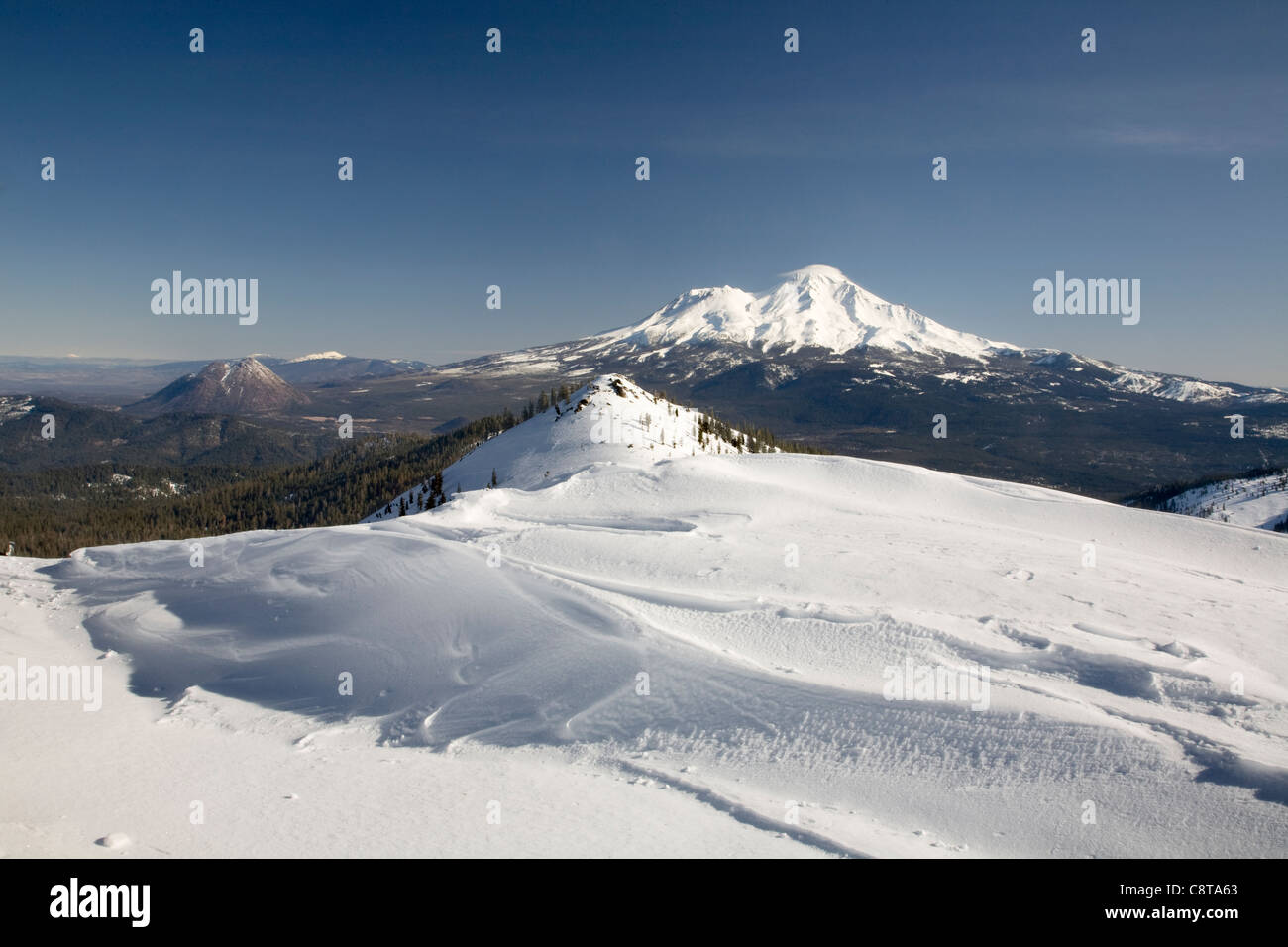 CALIFORNIA Winter view of Mount Shasta from the Castle Crags Wilderness area in the Shasta