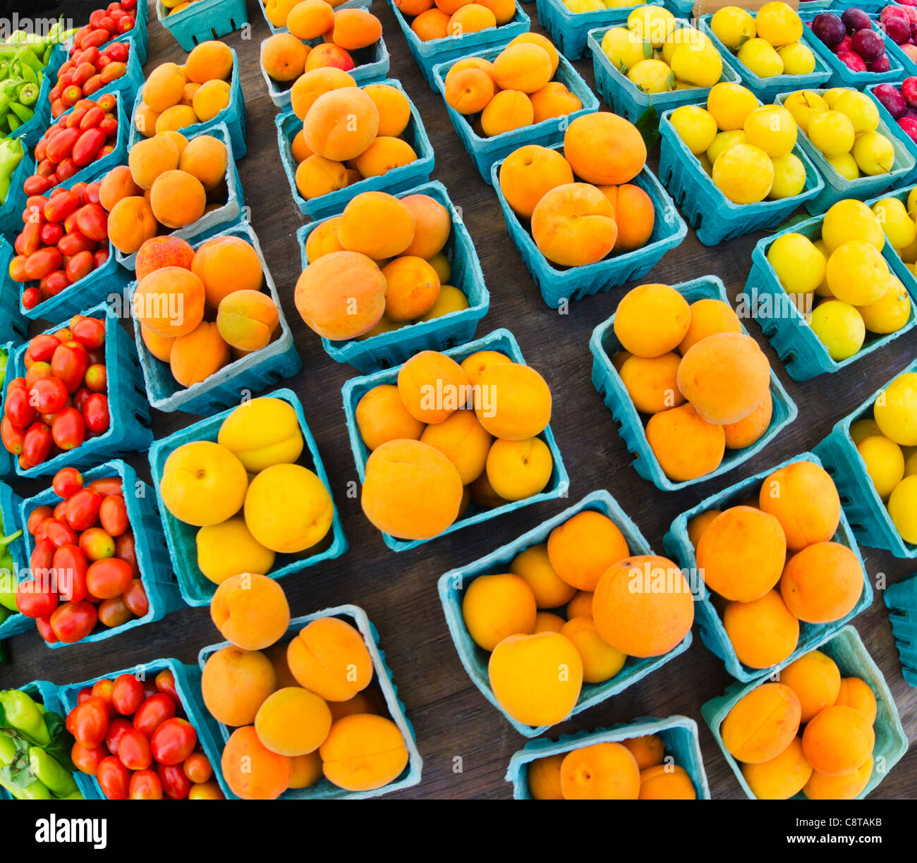 USA, New York City, Plums in cartons Stock Photo Alamy