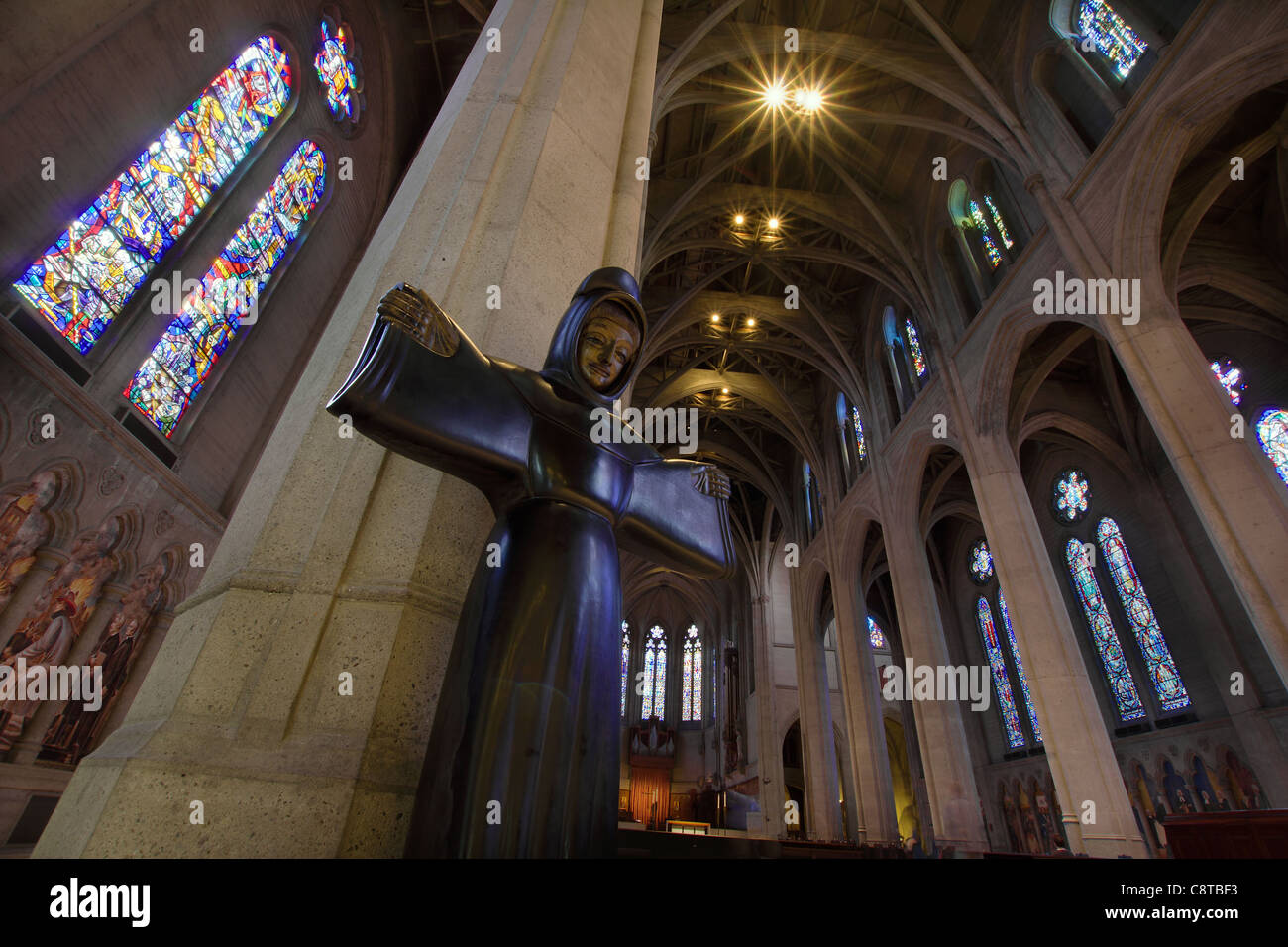 St Francis of Assisi Tau Statue in Grace Cathedral San Francisco Stock Photo