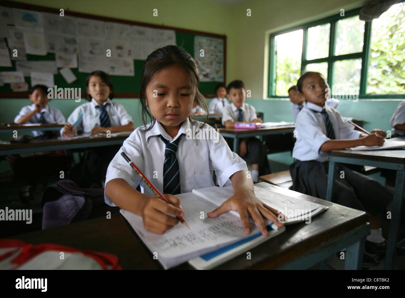 Tibetan refugees in school in Nepal Stock Photo