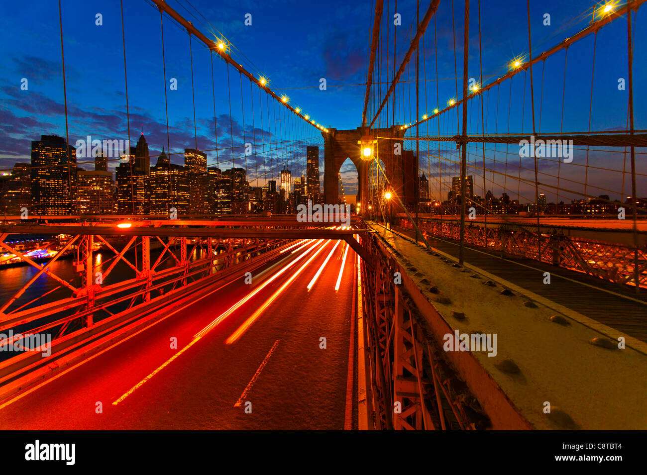 USA, New York State, New York City, Brooklyn Bridge at dusk Stock Photo ...