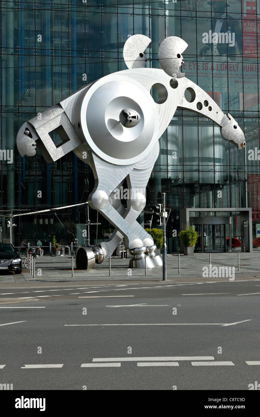 Metallic Horse Sculpture in front of the Print Media Centre, Heidelberg Baden Wurttemberg Germany Stock Photo