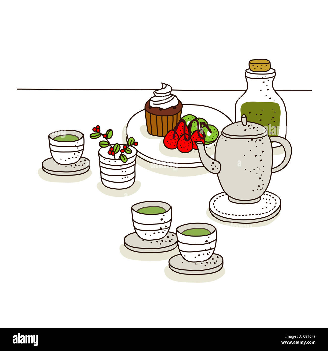 Soup and kettle with cake Stock Photo Alamy