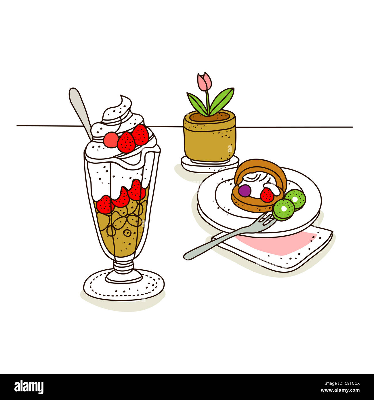 Ice cream and cake with potted plant in the background Stock Photo Alamy