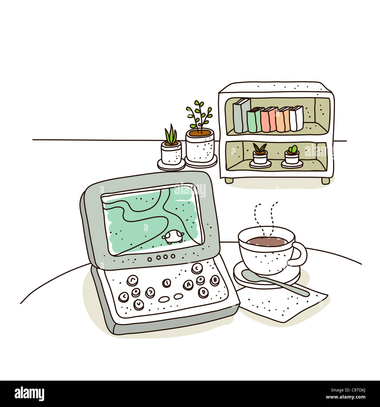 Illustration of video game and tea Stock Photo