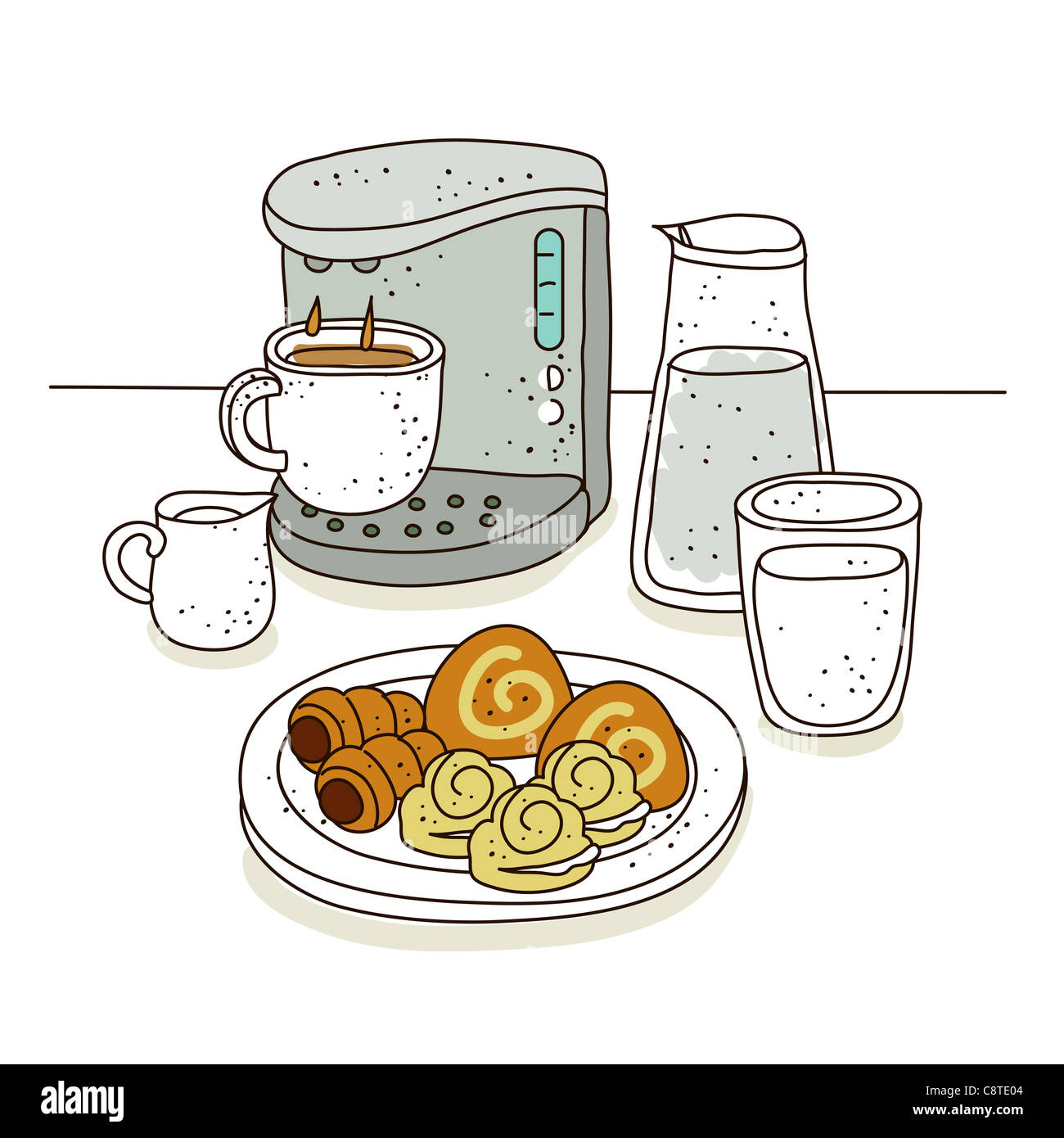 Illustration of espresso maker and snack Stock Photo Alamy