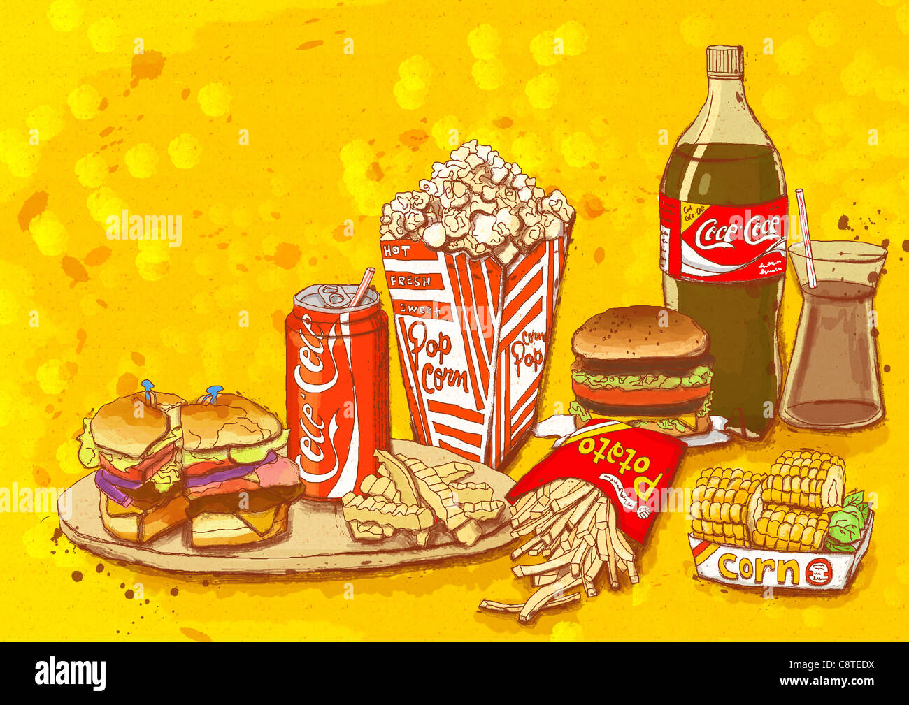 Illustration of fast food meal Stock Photo - Alamy
