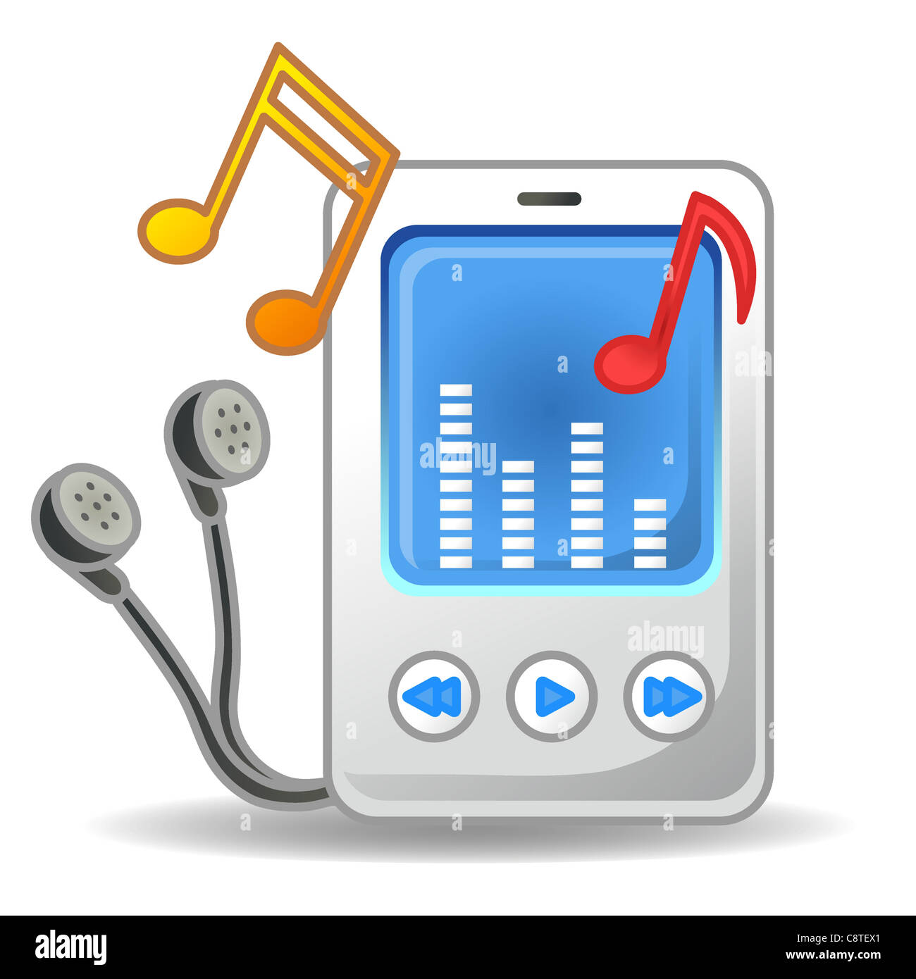 Digital illustration of MP3 player and headphones Stock Photo - Alamy