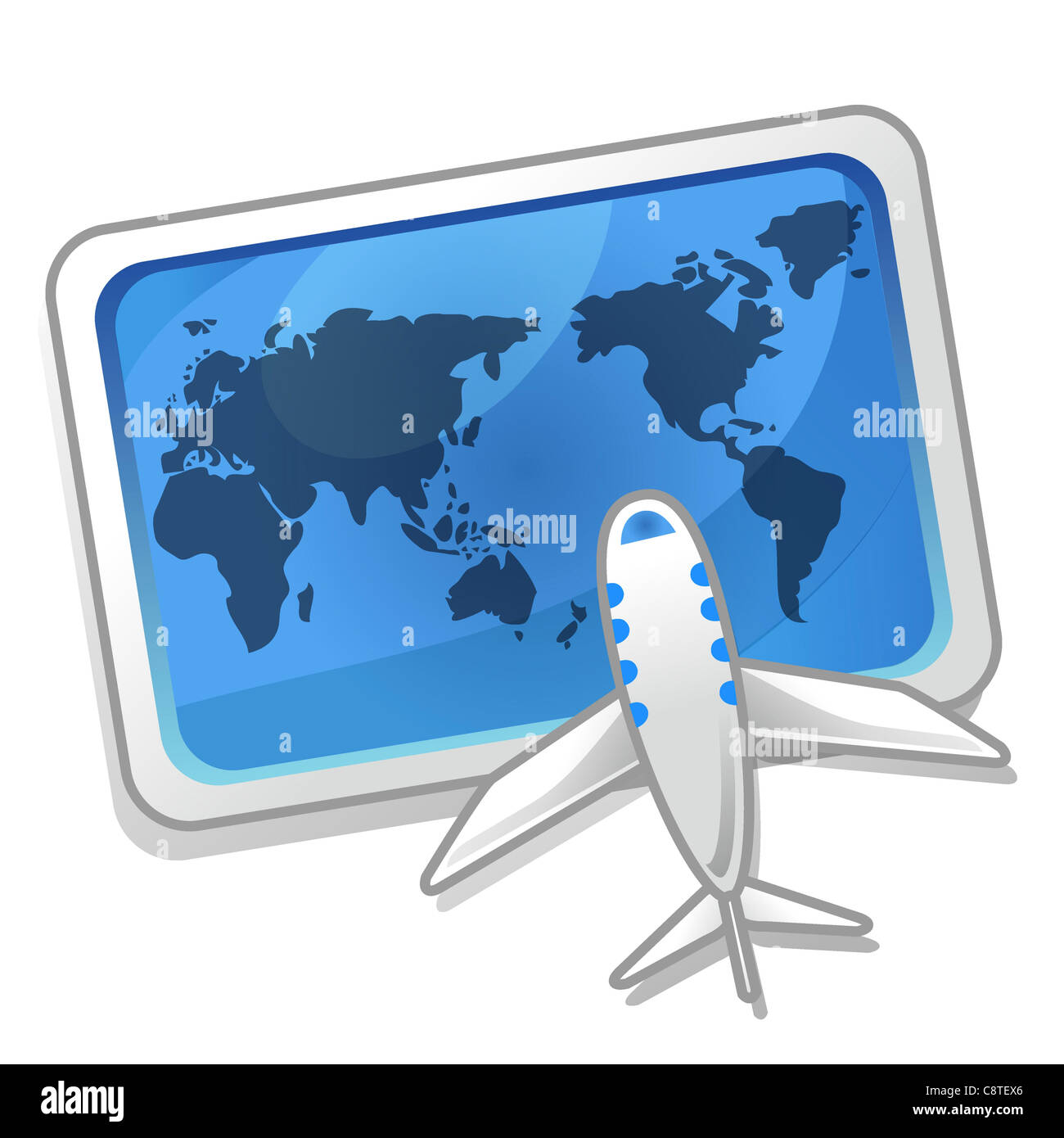 Illustration of world map and airplane Stock Photo - Alamy