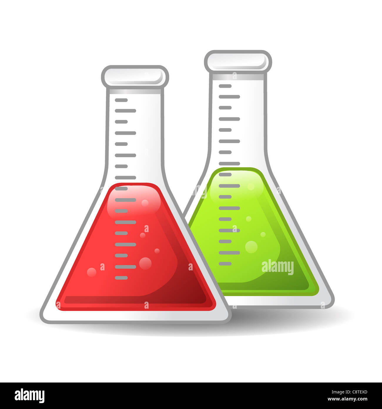 Two chemical conical flasks on white background Stock Photo Alamy