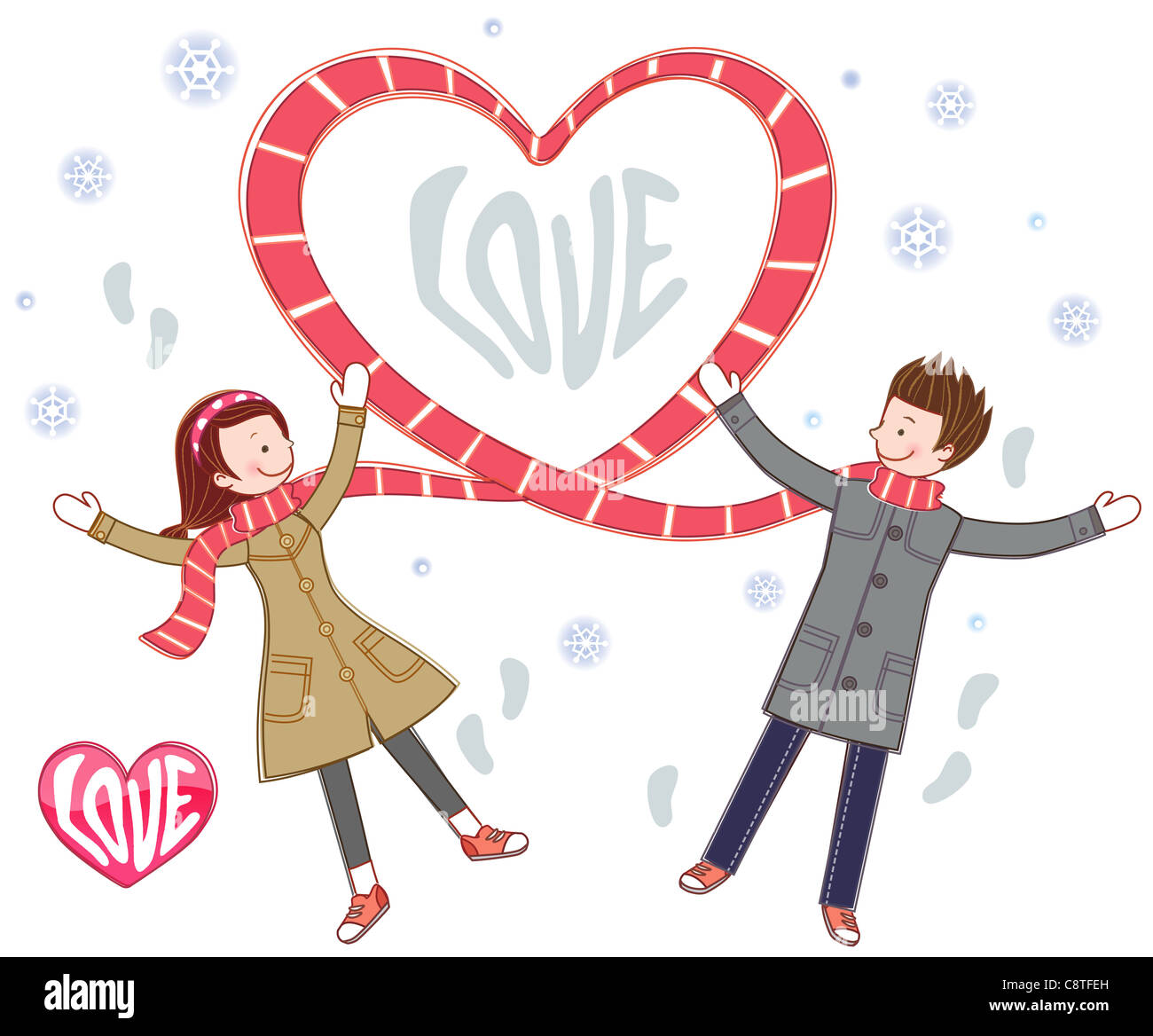 Couple And Heart Shape Symbol Made Up Of Scarf Stock Photo