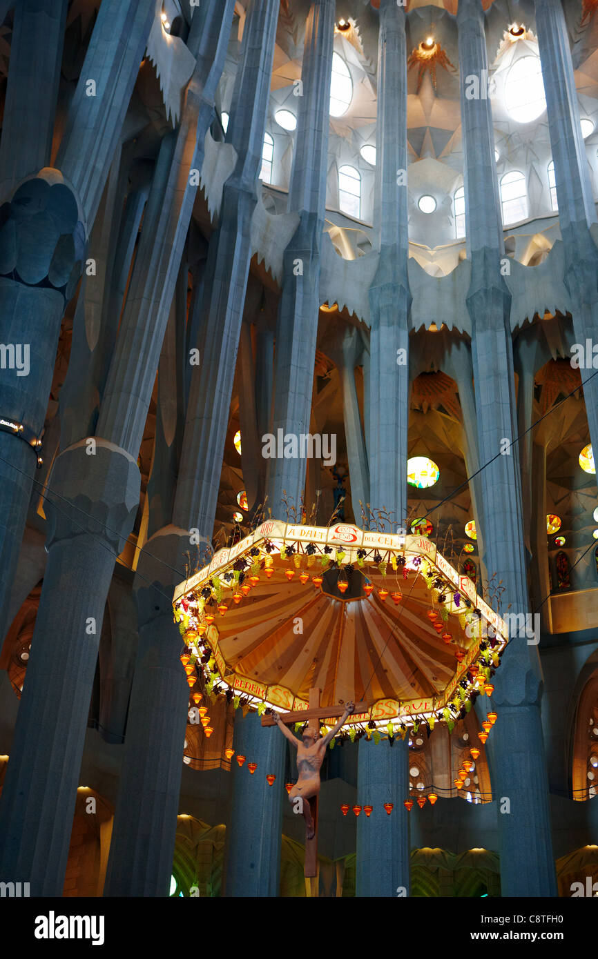 Interior of the Sagrada Familia church, or Expiatory Church of the Holy Family. Barcelona, Catalonia, Spain. Stock Photo