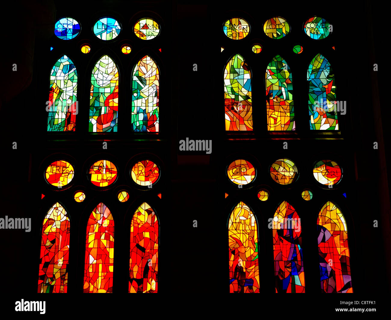 Stained glass windows. Sagrada Familia church, or Expiatory Church of the Holy Family, Barcelona