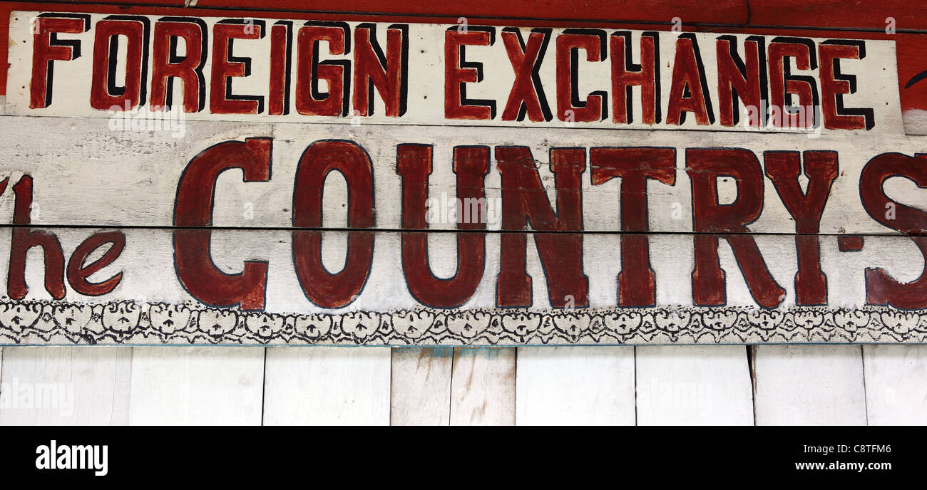 Detail of money traders foreign exchange sign. Stock Photo