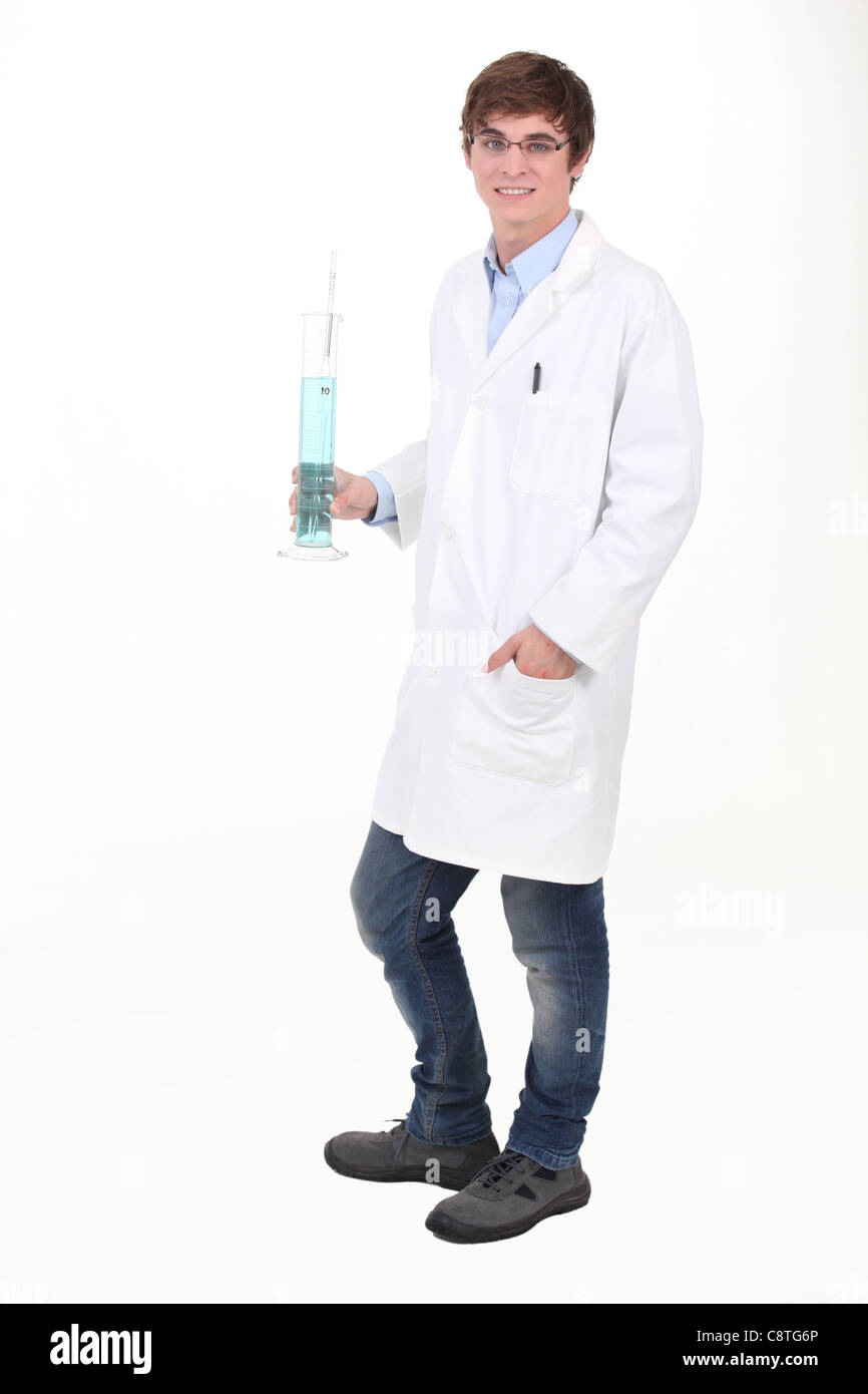 Laboratory assistant with a graduated cylinder Stock Photo Alamy