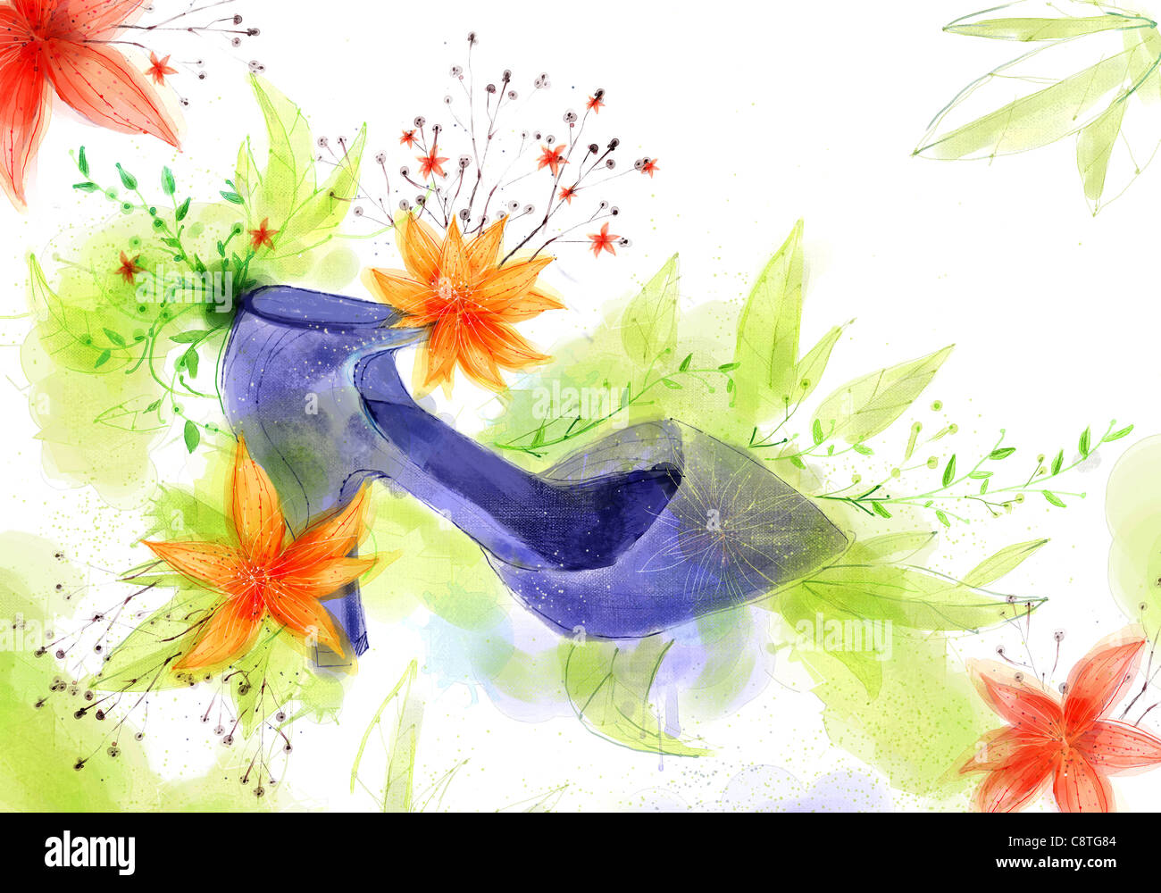 High Heel On Flora Background Stock Photo - Alamy