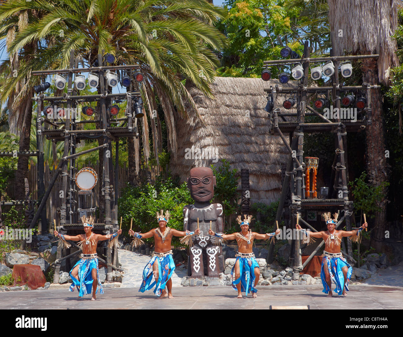 Polynesian show at Port Aventura amusement park. Salou, Catalonia, Spain. Stock Photo