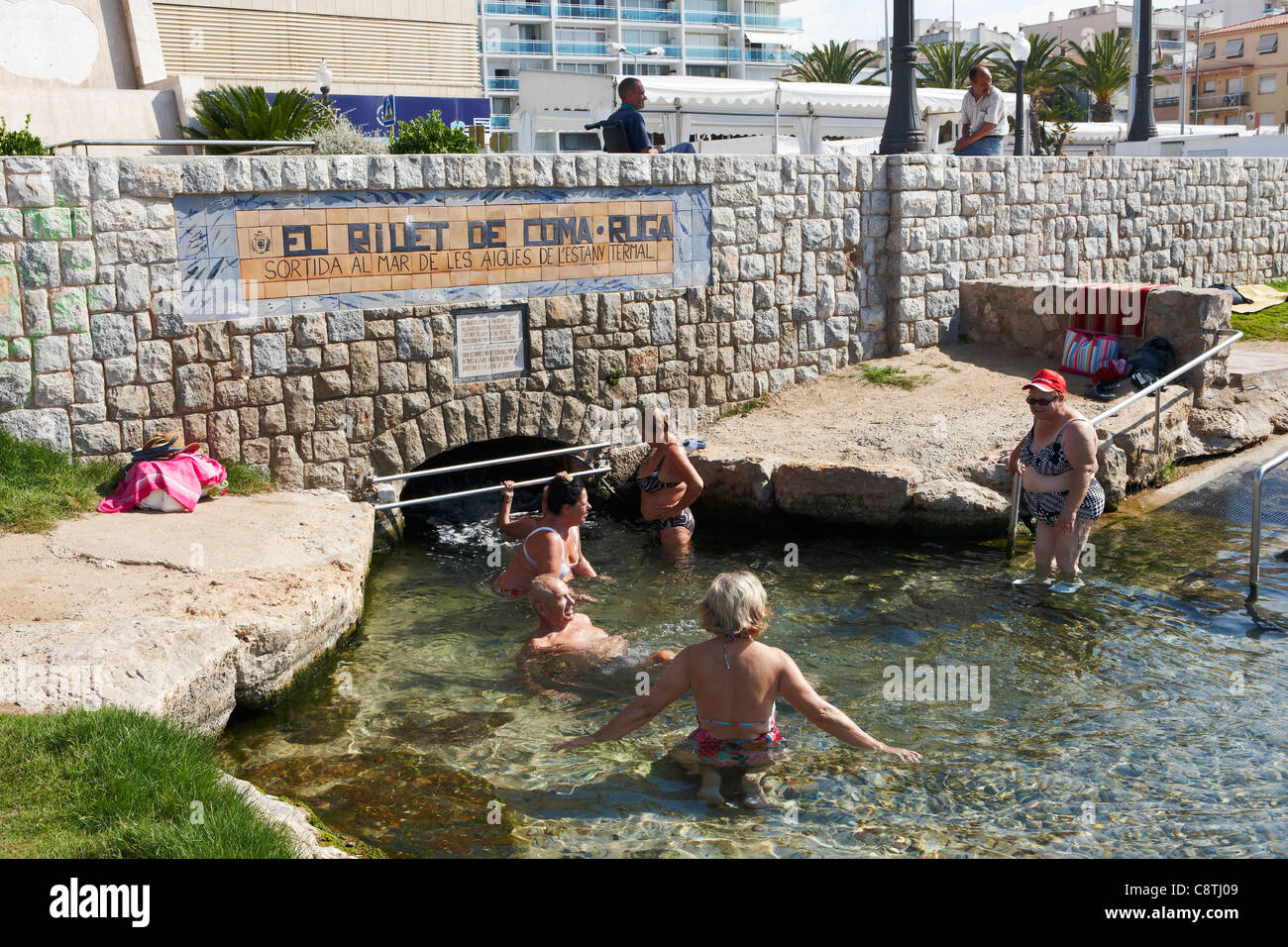 Thermal spring outlet at Coma Ruga beach. El Vendrell, Catalonia, Spain. Stock Photo