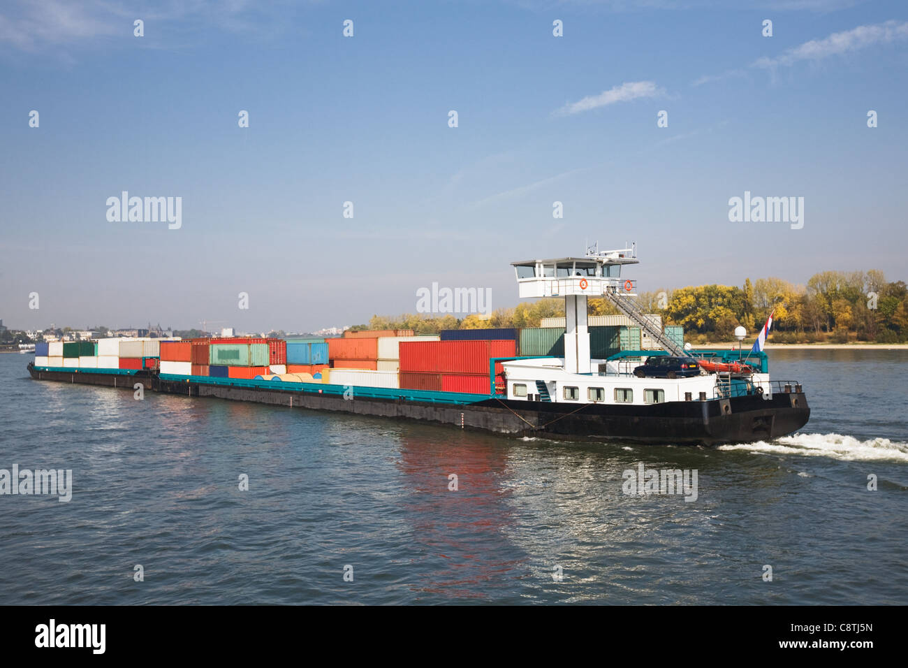 Freight ship on Rhine River, Germany Stock Photo