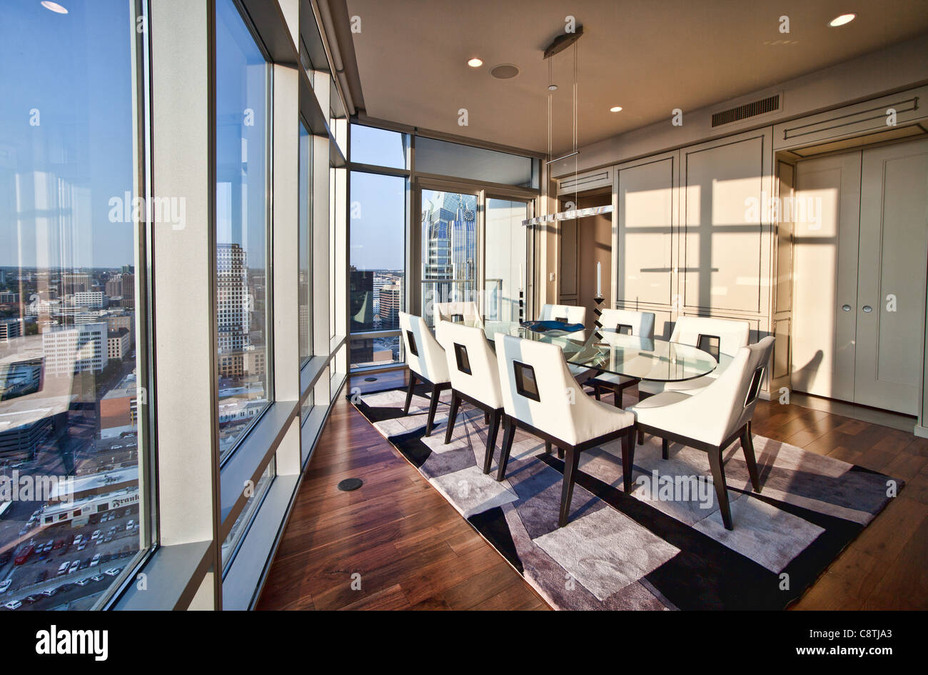 Image showcasing Dining room in a steel and glass luxury Condo highrise in Austin, Texas ...