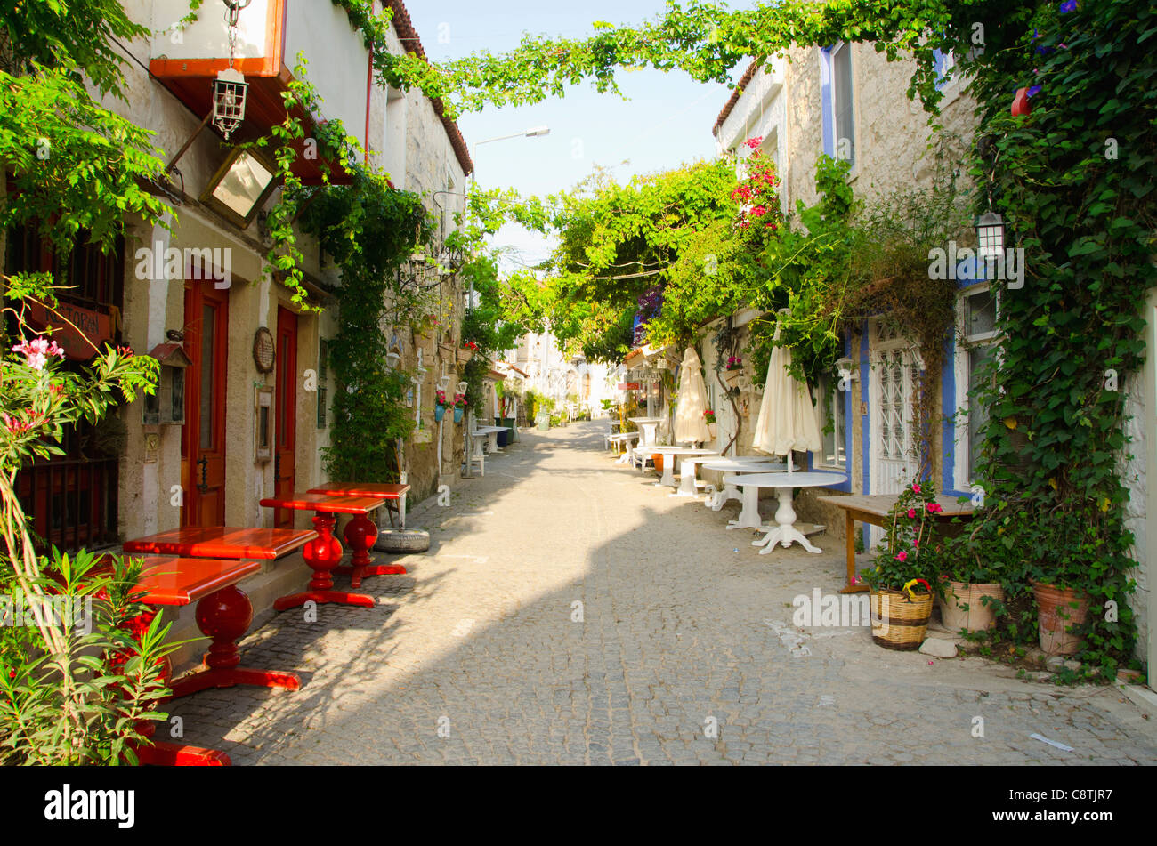 Turkey, Cesme, Alacati, Traditional alley in village Stock Photo