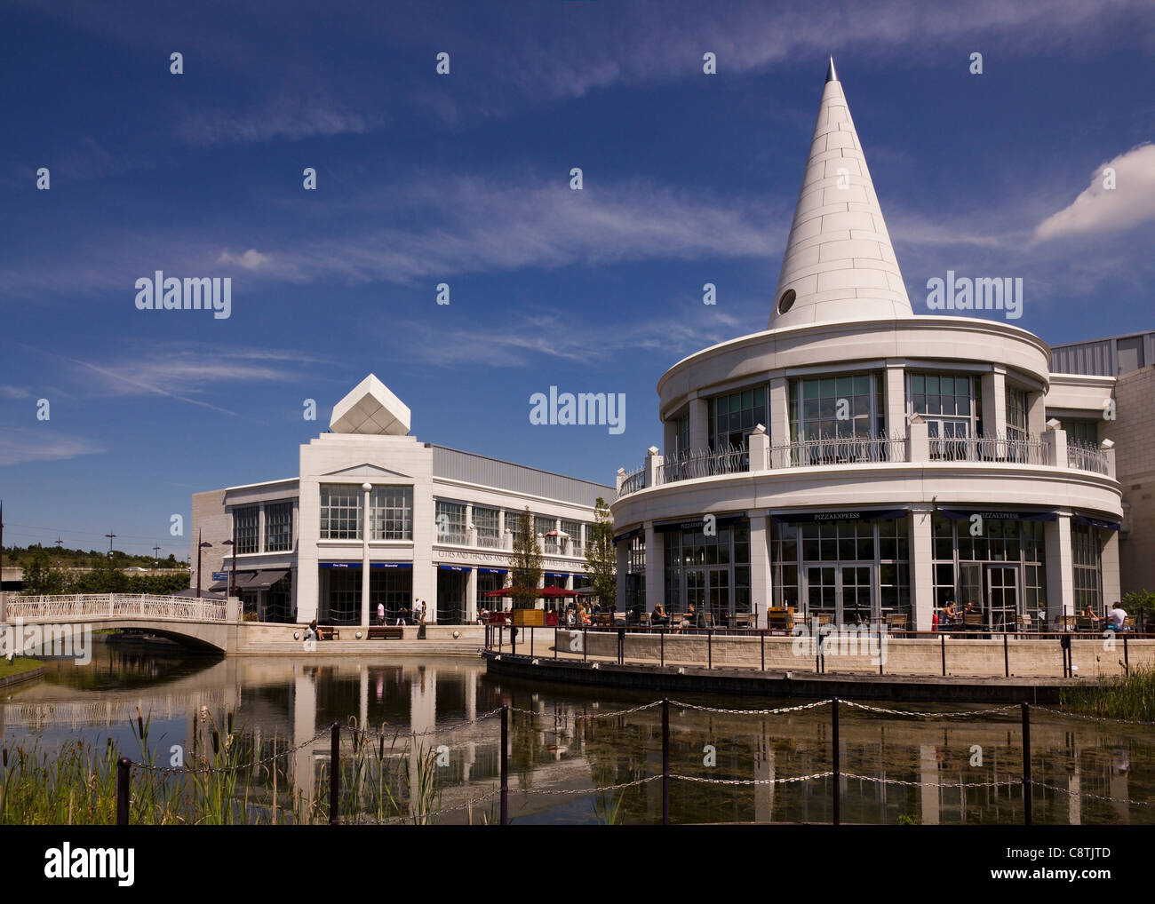 Pizza Express Restaurant by lake at Bluewater shopping centre, Greenhithe, Kent, England, UK Stock Photo