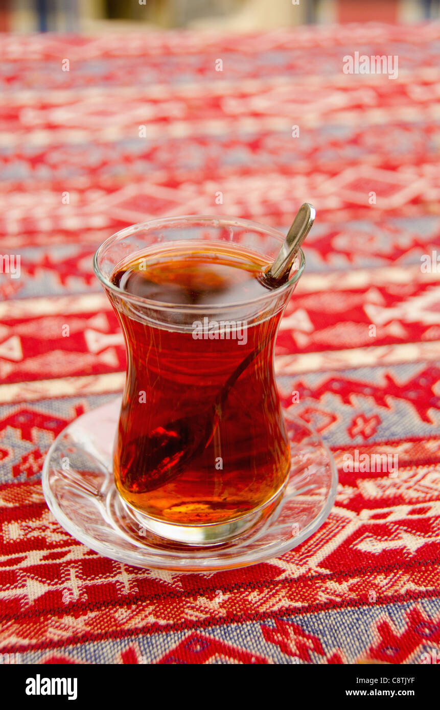 Turkey, Istanbul, Glass of tea on table Stock Photo