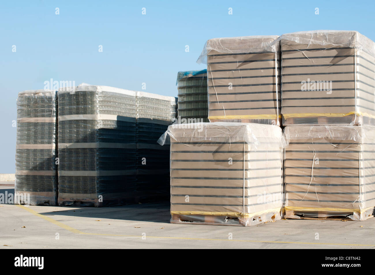 Pallets of empty glass jars. Outdoor Warehouse Stock Photo Alamy