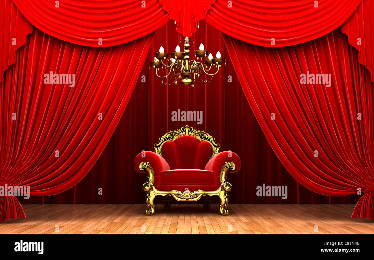 Red velvet curtain opening scene Stock Photo - Alamy