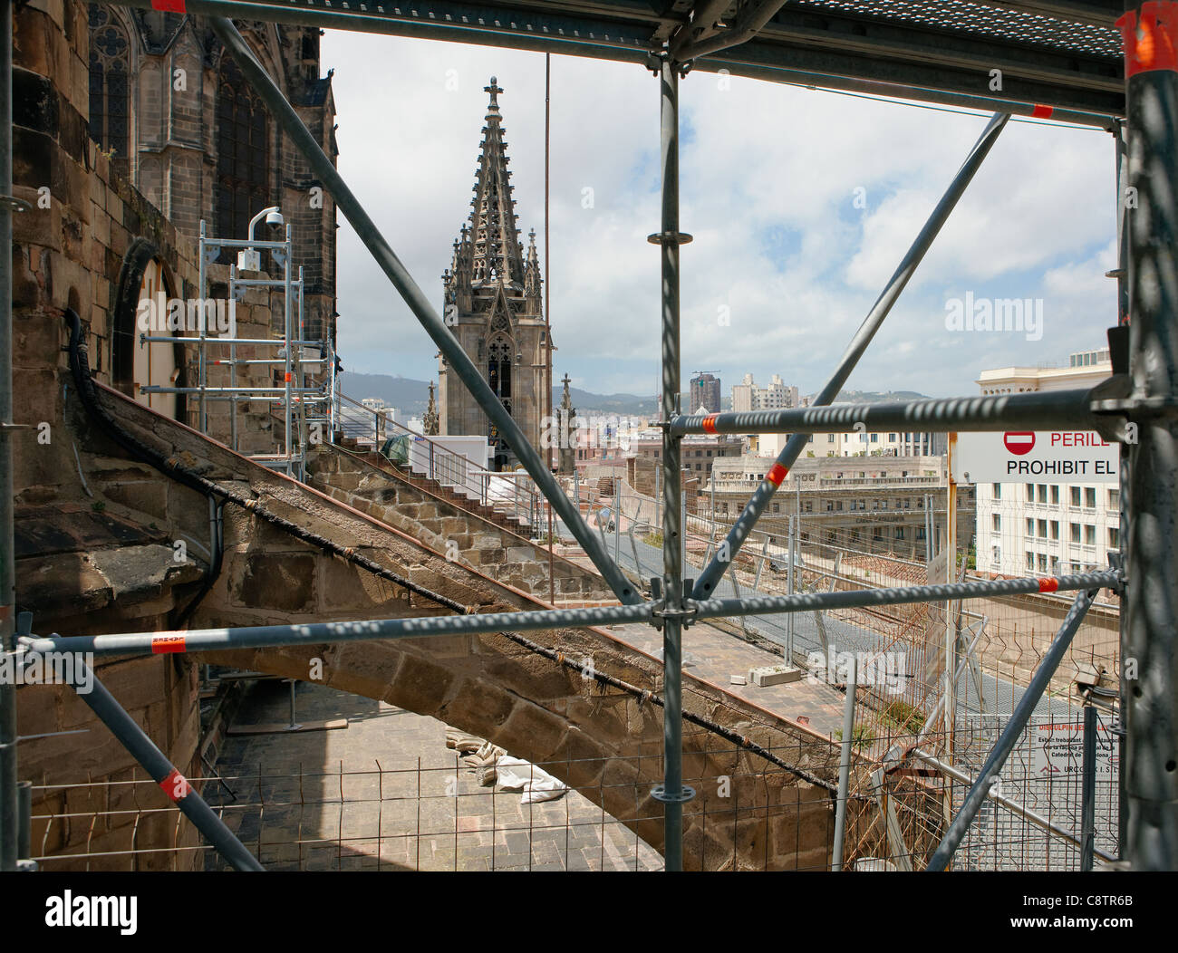 Roof of the Cathedral of the Holy Cross and Saint Eulalia. Barcelona, Catalonia, Spain. Stock Photo
