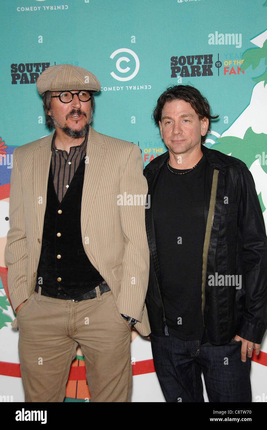 Les Claypool, Larry LaLonde at arrivals for SOUTH PARK 15th Anniversary Party, Barker Hangar ...
