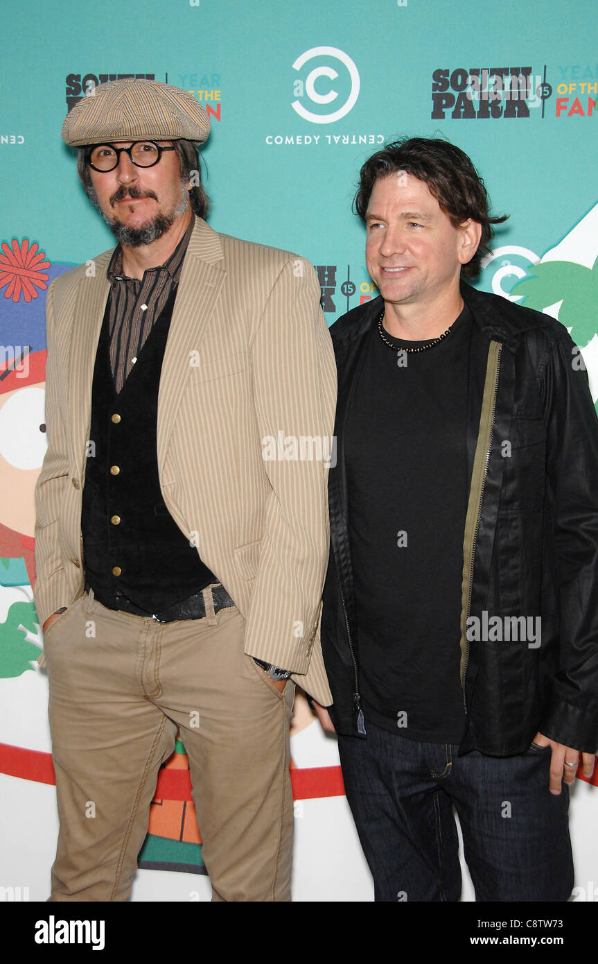 Les Claypool, Larry LaLonde at arrivals for SOUTH PARK 15th Anniversary Party, Barker Hangar ...