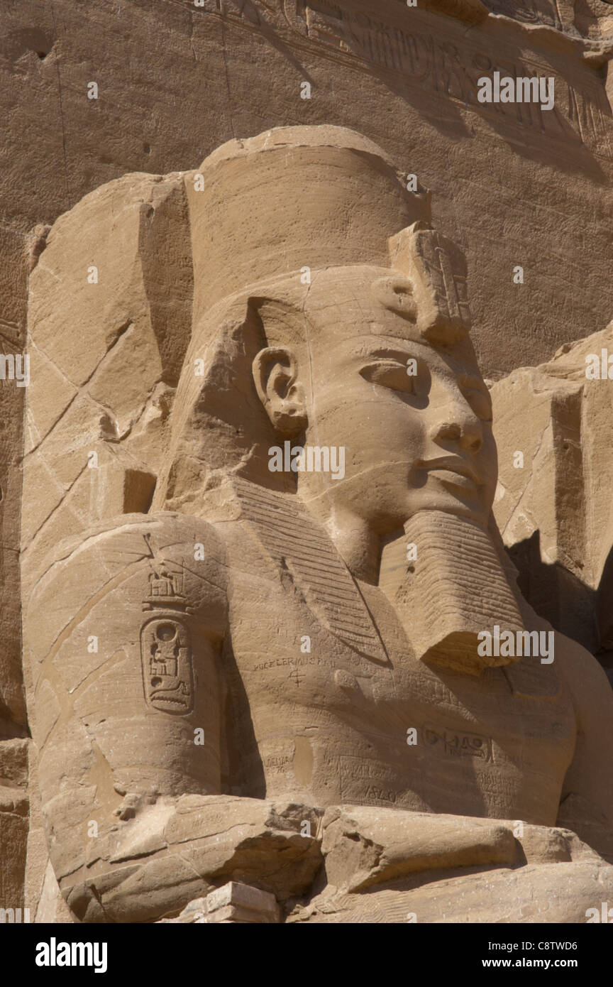 Egyptian art. Great Temple of Ramses II. Colossal statues depicting the pharaoh Ramses II (1290-1224 BC). Abu Simbel. Egypt. Stock Photo