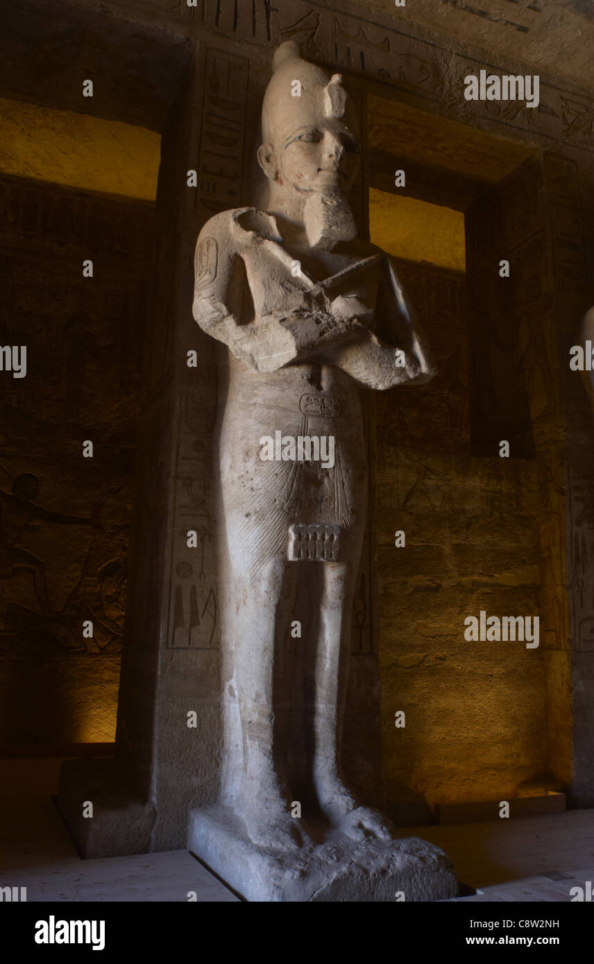 The God Ramsas Egyptian art. Great Temple of Ramses II. First room. One statue of ...
