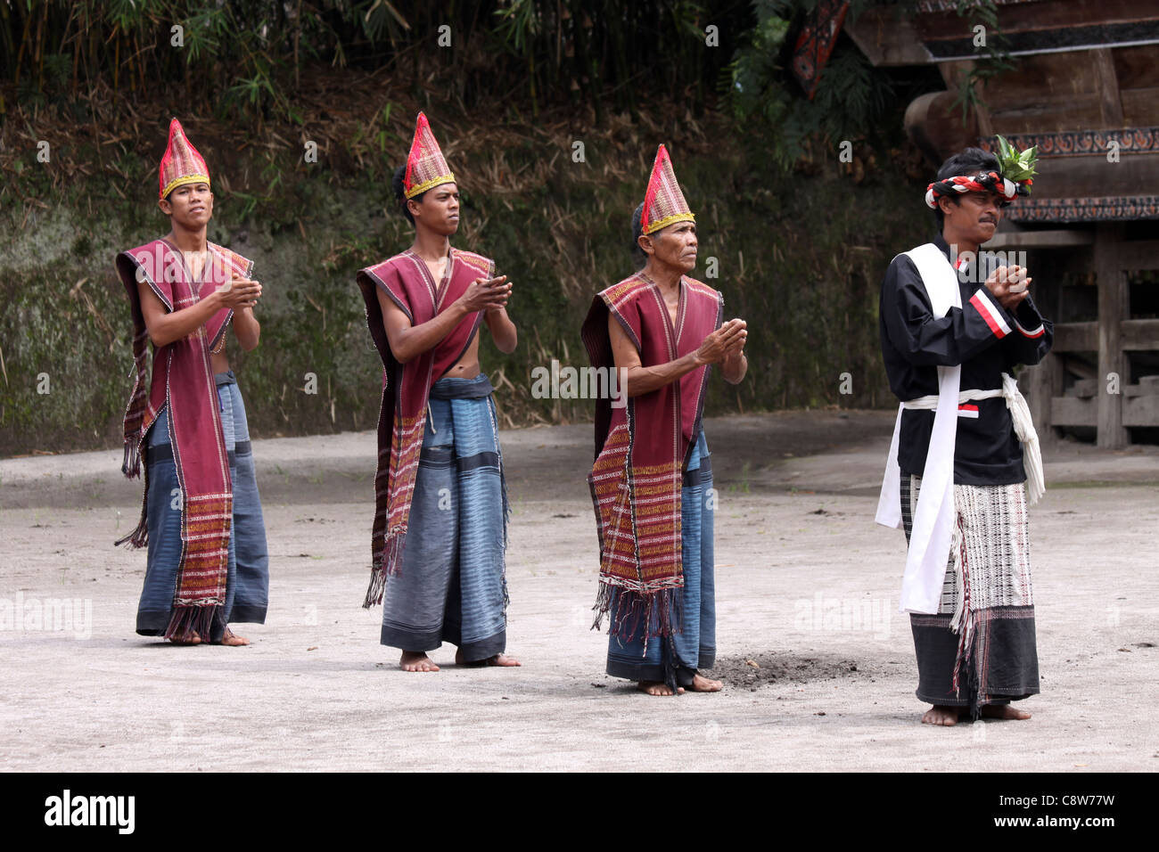 Toba Batak Men Performing Traditional Dance, Sumatra Stock Photo