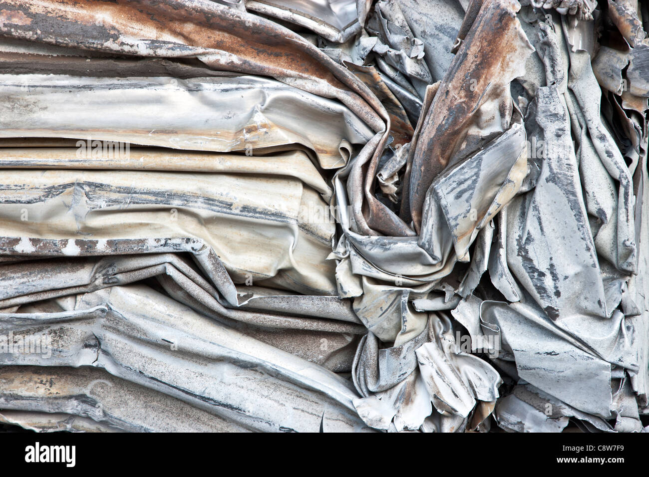 Recycling, compacted aluminum sheeting. Stock Photo