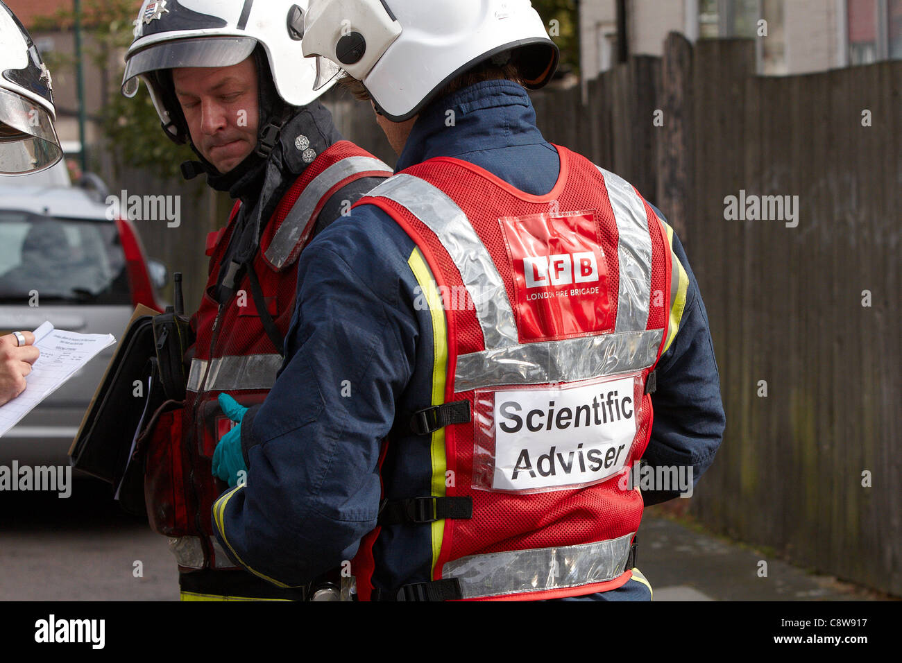 LFB scientific adviser at the scene of a house fire in Neasden that