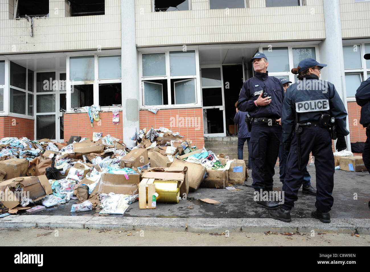 Office of French satirical magazine 'Charlie Hebdo' after a petrol bomb attack over a prophet Muhammad caricature cover story. Stock Photo