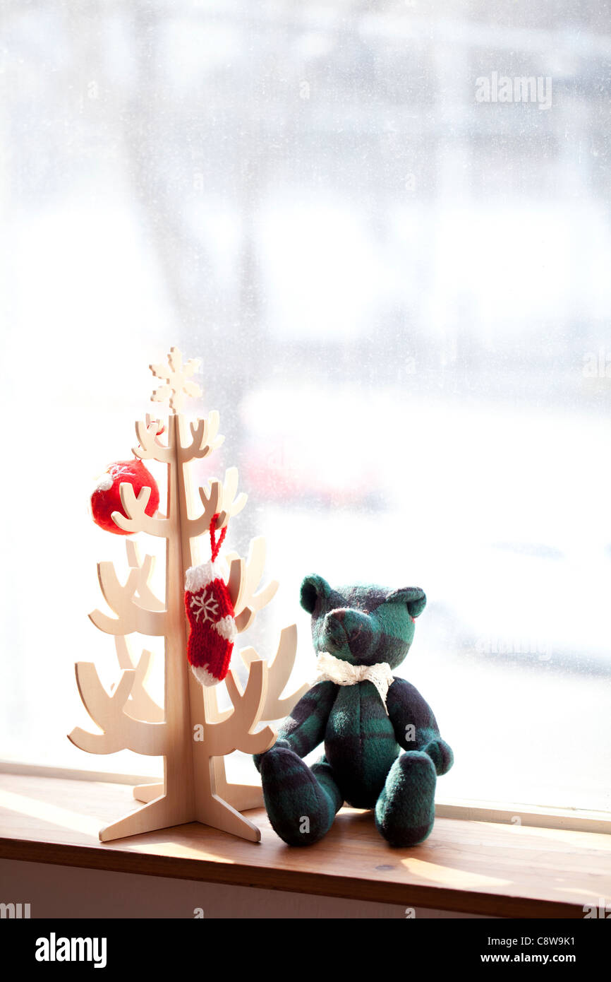 Christmas Ornaments And Teddy Bear Stock Photo Alamy