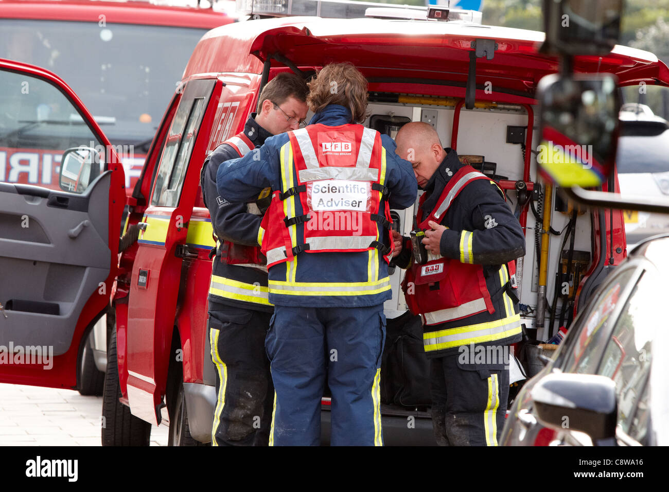 LFB fire investigation team at the scene of a house fire in Neasden